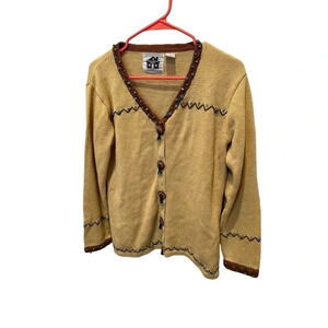 Storybook Knits Native Western Turquoise Beads Cardigan Sweater Size Small‎